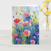 Gruß-Karte Mohnblumen des Aquarells rote Karte (Gelbe Blume)