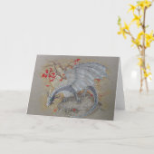 Gruß-Karte - silberner Drache Karte (Gelbe Blume)