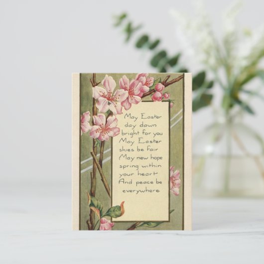 Gruß Vintager Osterblüten Postkarte (Stehend Vorderseite)