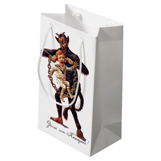 Gruss vom (Grüße von) Krampus Kleine Geschenktüte (Rückseite Schrägansicht)