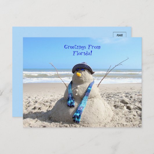 Gruß von Florida Beach Snowman Postkarte (Vorne/Hinten)