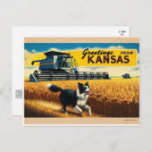Gruß von Kansas Wheat Combine Border Collie Postkarte (Vorne/Hinten)