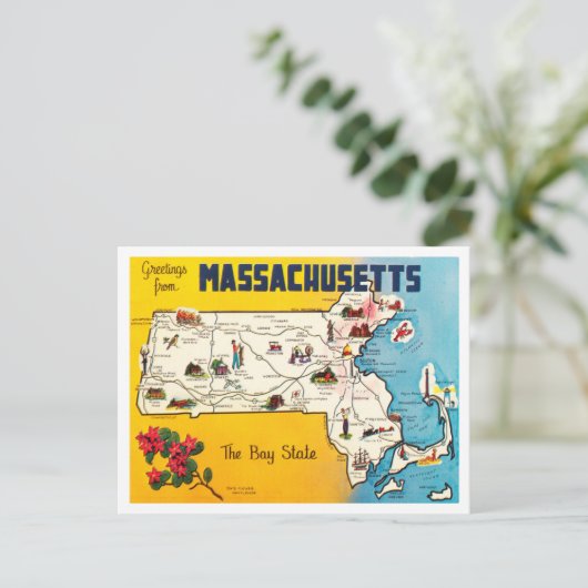 Gruß von Massachusetts, The Bay Staat Travel Postkarte (Stehend Vorderseite)