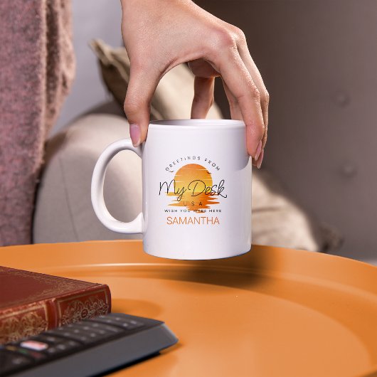 Gruß von meinem Schreibtisch aus Sonnenuntergang a Kaffeetasse