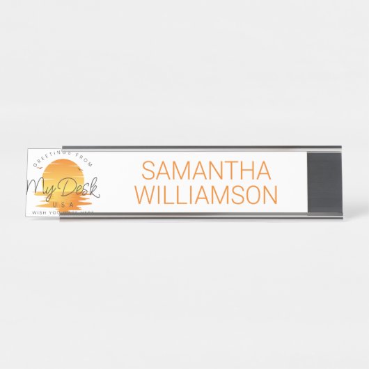 Gruß von meinem Schreibtisch aus Sonnenuntergang a Schreibtischnamensplakette (Vorderseite )