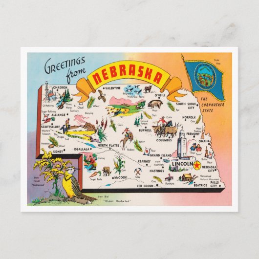 Gruß von Nebraska Map Vintage Travel Postkarte (Vorderseite)