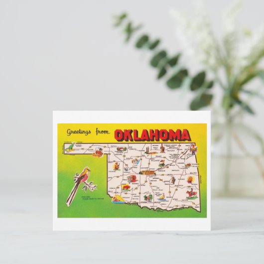 Gruß von Oklahoma Vintag Map Postkarte (Stehend Vorderseite)