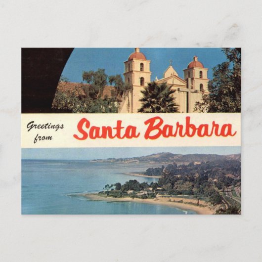Gruß von Santa Barbara Vintag Postkarte (Vorderseite)