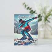 Gruß von Snowmassentabbing Skier Postkarte (Stehend Vorderseite)