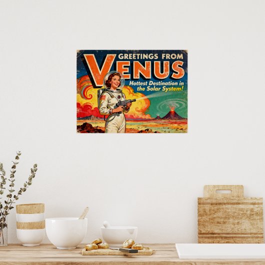 Gruß von Venus Retro SciFi Poster (Küche)