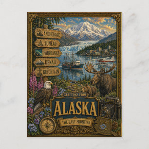 Grüße aus Alaska   Vintage Retro Kunst Postkarte