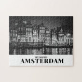 Grüße aus Amsterdam Schwarz & Weiß Nacht Puzzle (Horizontal)