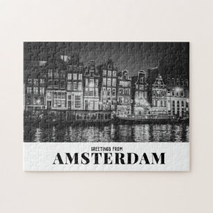 Grüße aus Amsterdam Schwarz & Weiß Nacht Puzzle