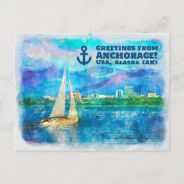 Grüße aus Anchorage - Aquarellmalerei Postkarte