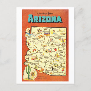 Grüße aus Arizona Vintag Map Postkarte