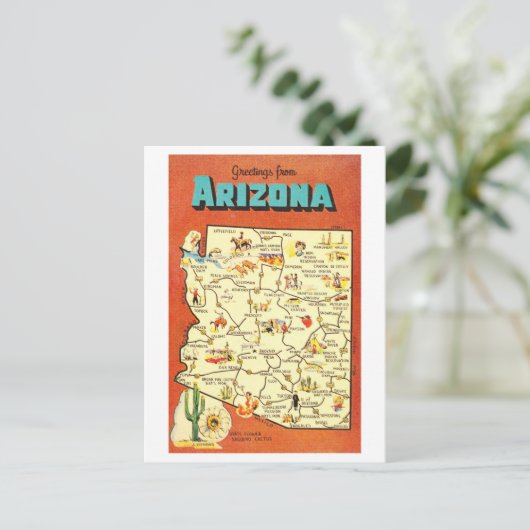 Grüße aus Arizona Vintag Map Postkarte (Stehend Vorderseite)