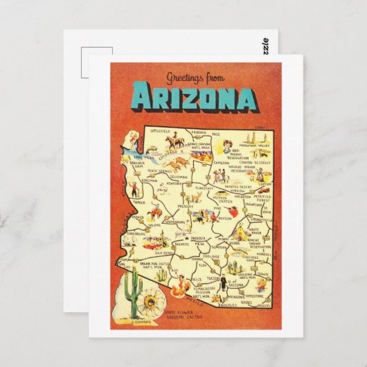 Grüße aus Arizona Vintag Map Postkarte (Vorne/Hinten)