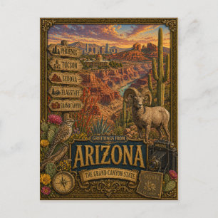 Grüße aus Arizona   Vintage Retro Kunst Postkarte