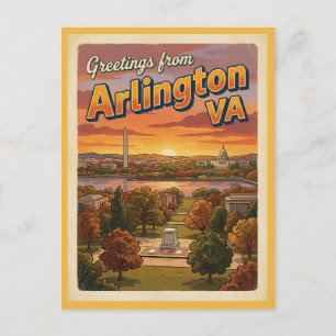 Grüße aus Arlington VA Postkarte, 1960er Retro Postkarte