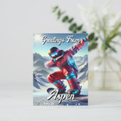 Grüße aus Aspen Dabbing Snowboarder Postkarte (Stehend Vorderseite)