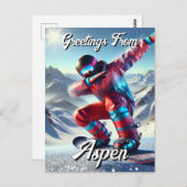 Grüße aus Aspen Dabbing Snowboarder Postkarte (Vorne/Hinten)
