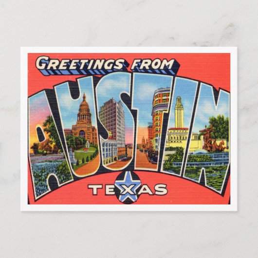 Grüße aus Austin, Texas Vintage Travel Postkarte (Vorderseite)