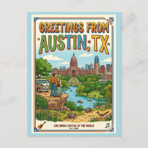 Grüße aus Austin TX Retro Farbige Postkarte