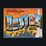Grüße aus Boston Massachusetts Postkarte<br><div class="desc">Boston Massachusetts MA US USA Vintage Travel Art Vintag nostalgische farbenfrohe Illustrationen alter eleganter Hotels und luxuriöser Resorts aus der ganzen Welt. Unsere Sammlung von Kunstwerken besichtigt Touristenziele von alten Reiseplakaten und Gepäckschildern präsentiert üppige Landschaften, steil ansteigende Städte und exotische Landschaften von den weltweiten touristischen Orten Amerika, Kanada, Mexiko und...</div>