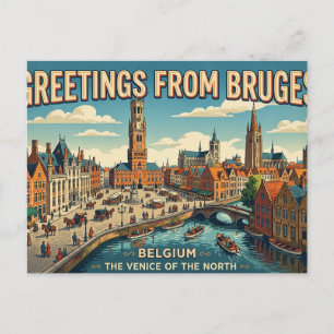 Grüße aus Brügge Vintage-Reisepostkarte Postkarte