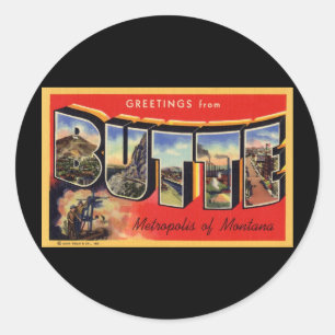 Grüße aus Butte Metropolis, Montana Runder Aufkleber