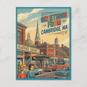 Grüße aus Cambridge MA Harvard Square Retro Postkarte