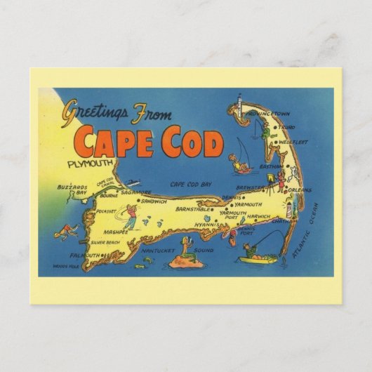 Grüße aus Cape Cod Map Postkarte (Vorderseite)