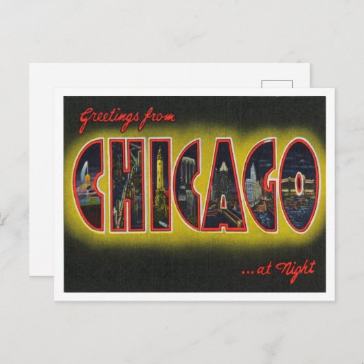 Grüße aus Chicago am Abend in Illinois Postkarte (Vorne/Hinten)