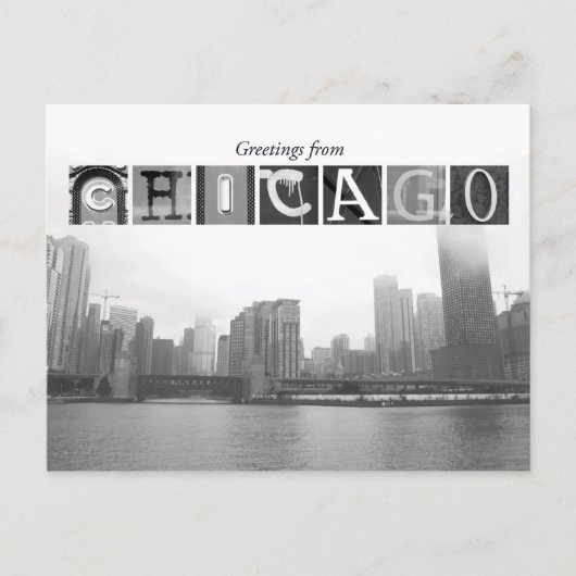 Grüße aus Chicago Black und White Skyline Postkarte (Vorderseite)