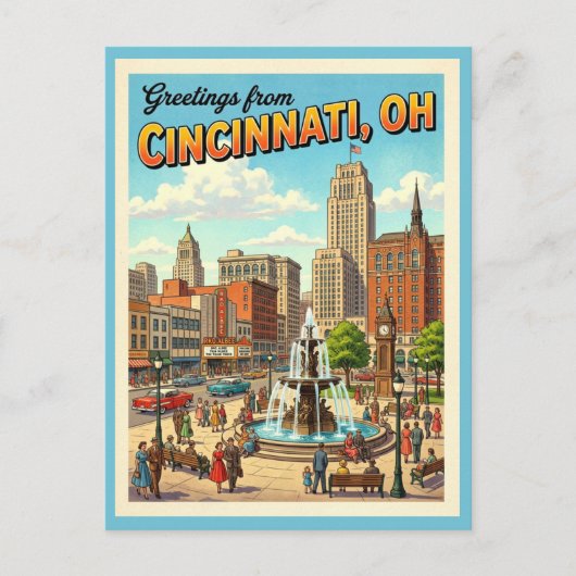 Grüße aus Cincinnati Ohio Fountain Square Postkarte (Vorderseite)
