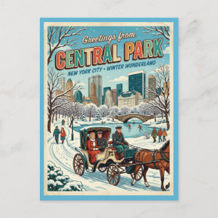 Grüße aus dem Central Park NY Winter Karosse Postkarte