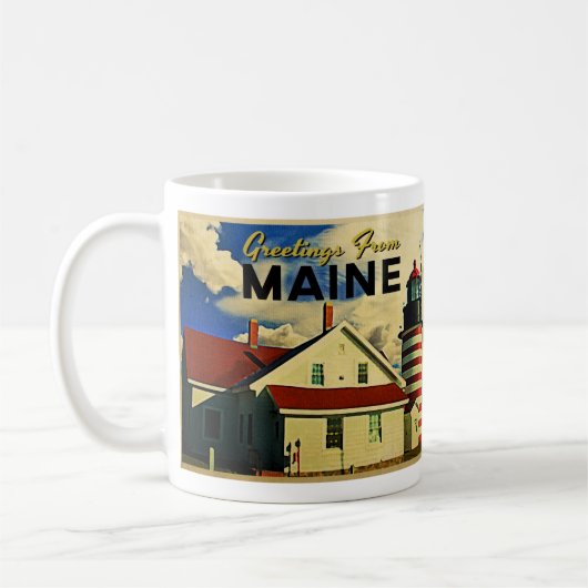 Grüße aus dem Leuchtturm Maine Kaffeetasse (Links)