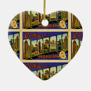 Grüße aus Detroit Michigan Vintage Postkarte Keramik Ornament