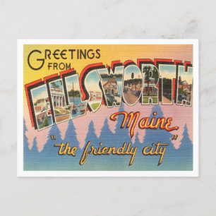 Grüße aus Ellsworth, Maine Vintage Reise Postkarte