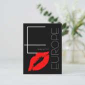 Grüße aus Europa Red Lipstick Kiss Black Postkarte (Stehend Vorderseite)