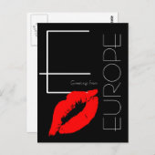 Grüße aus Europa Red Lipstick Kiss Black Postkarte (Vorne/Hinten)