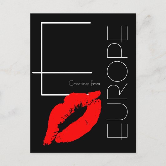 Grüße aus Europa Red Lipstick Kiss Black Postkarte (Vorderseite)