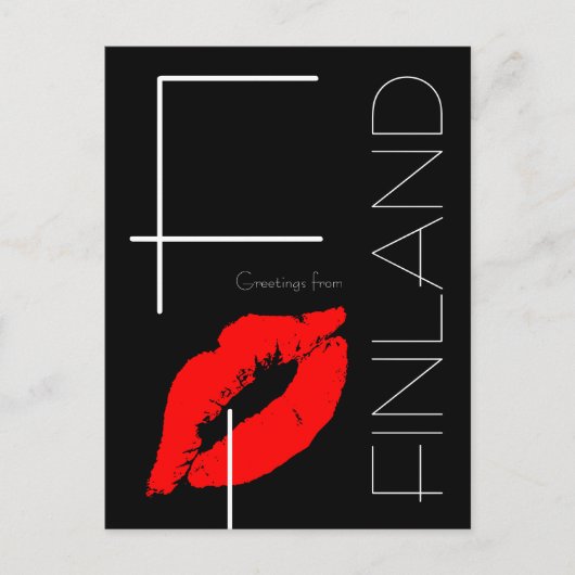 Grüße aus Finnland Red Lipstick Kiss Black Postkarte (Vorderseite)