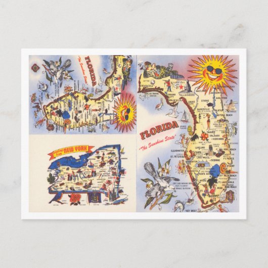 Grüße aus Florida, New York Map Travel Postkarte (Vorderseite)