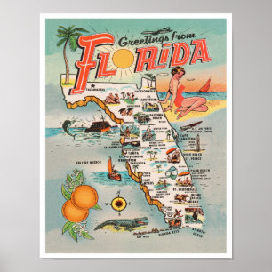 Grüße aus Florida Vintage-Karte von Florida Poster