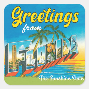 Grüße aus Florida Vintage-Reise Quadratischer Aufkleber