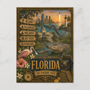 Grüße aus Florida Vintage Retro Kunst Postkarte