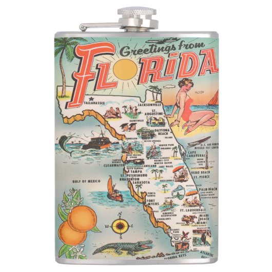 Grüße aus Florida Vintager Touristenkarte Flachmann (Vorderseite)