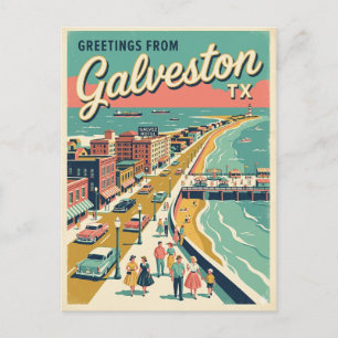 Grüße aus Galveston TX Vogelperspektive Retro  Postkarte