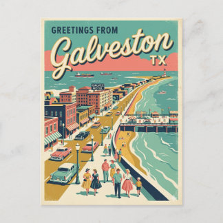 Grüße aus Galveston TX Vogelperspektive Retro Postkarte